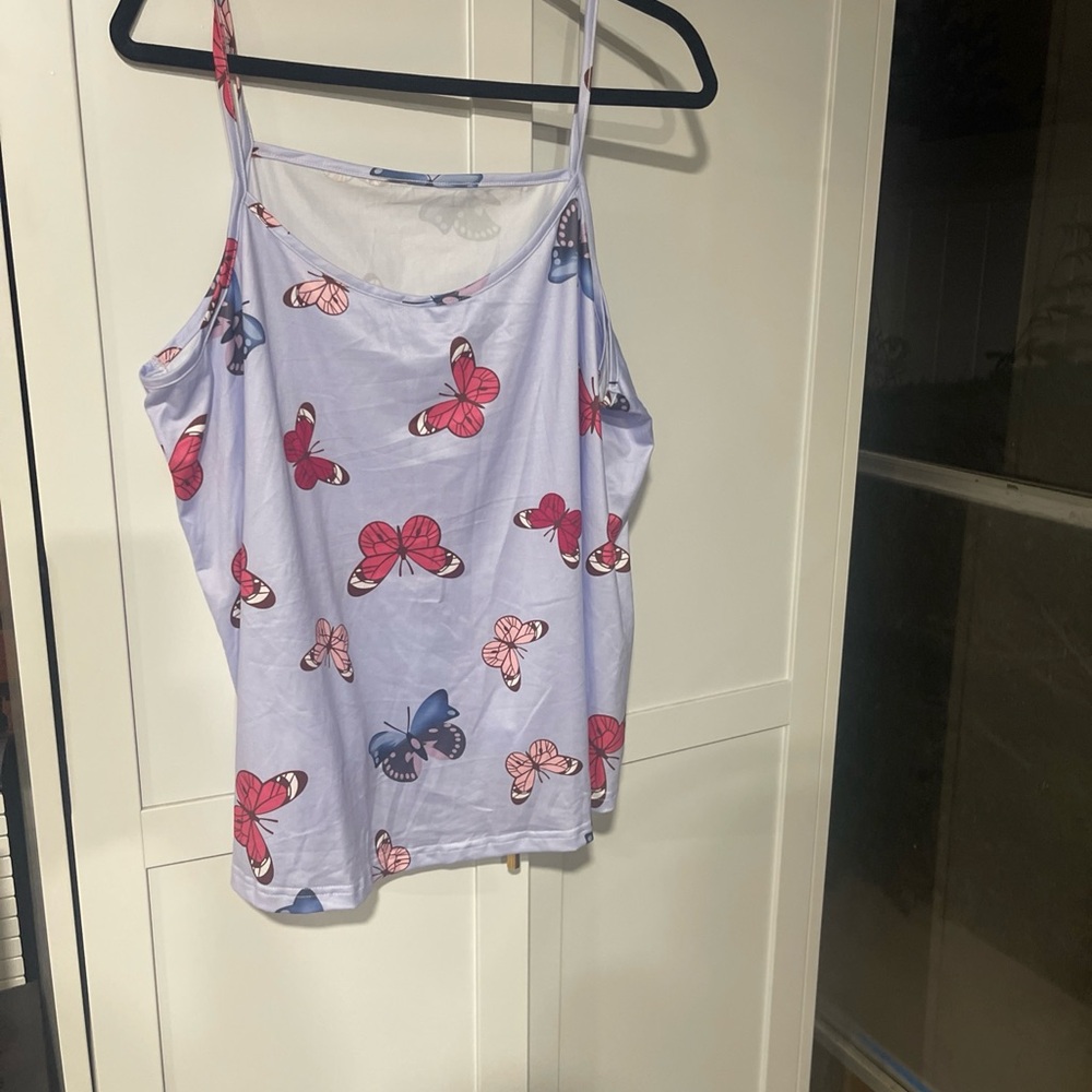 2pc Pajama Se 3XL Purple with Butterfly Print  Sleeveless Top With Shorts